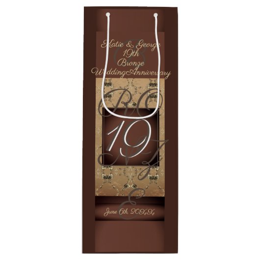 19de Jubileum van het huwelijk Dark Bronze Wijn Cadeautas (Voorkant)