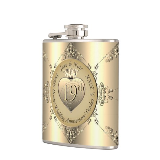 19e/8e Brons (Kleur) Bruiloft Jubileum Heupfles (Links)