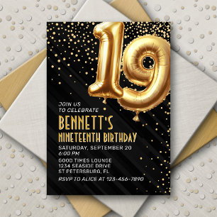 19e anniversaire Gold Black Invitation