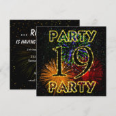 19e anniversaire invitation avec feu d'artifice (Devant / Derrière)