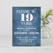 19e anniversaire Invitation Linge bleu Rustique Br (Debout devant)