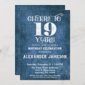 19e anniversaire Invitation Linge bleu Rustique Br (Devant / Derrière)