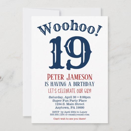 19e anniversaire Invitation Mens Marine Bleu (Devant)