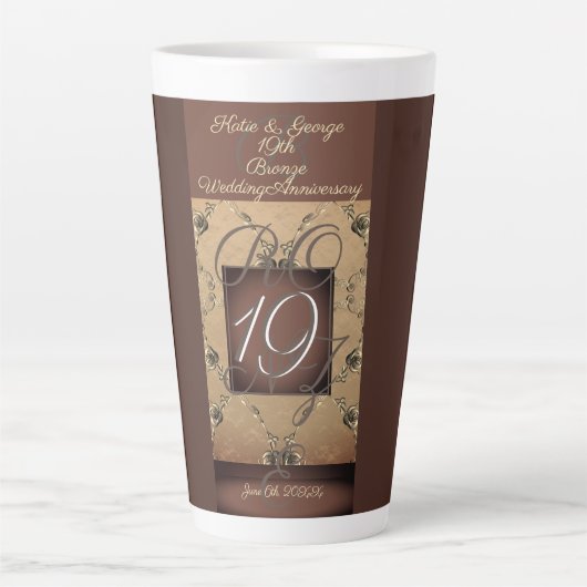19e anniversaire Mariage bronze et Rose latte Mug (Devant)