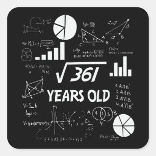 19e Birthday Square Root Wiskunde 19 jaar oude dag Vierkante Sticker