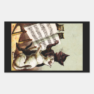 19e C. Zingende katten Rechthoekige Sticker