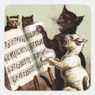 19e C. Zingende katten Vierkante Sticker