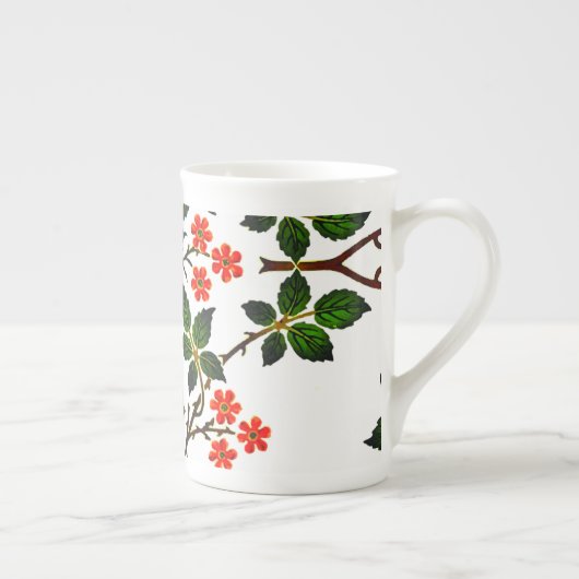 19e Eeuw Bloemenpatroon Bladgroen Roze Porselein Kop (Rechts)