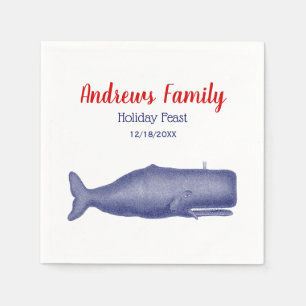  19e eeuw gestileerde walvis #1 N Blauw Servet