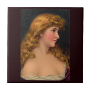 19e eeuw mooie vrouw met lang haar tegeltje