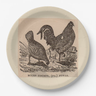 19e eeuw print Bucks County fowls kippen Papieren Bordje