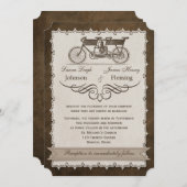 19e eeuw Tandem Bicycle Wedding Invite Kaart (Voorkant / Achterkant)