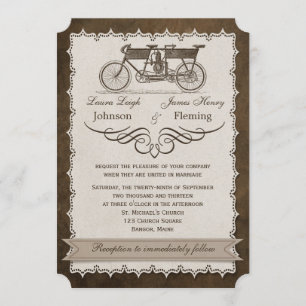 19e eeuw Tandem Bicycle Wedding Invite Kaart