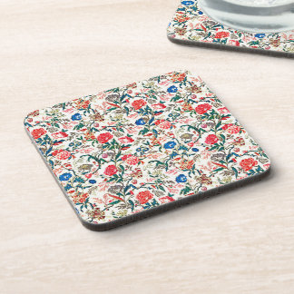  19e eeuws bloemenpatroon blauw groen rood bier onderzetter