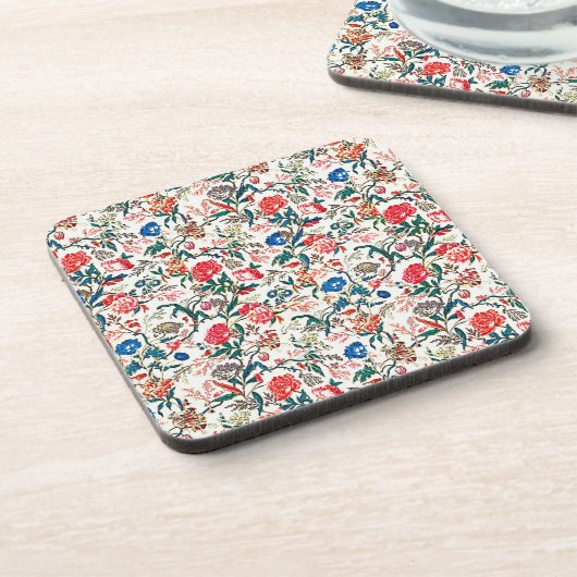 19e eeuws bloemenpatroon blauw groen rood bier onderzetter (Linkerzijde)