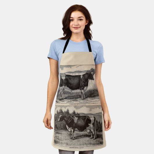 19e-eeuwse drukkerij Holstein bull en heifer print Schort (Gedragen)