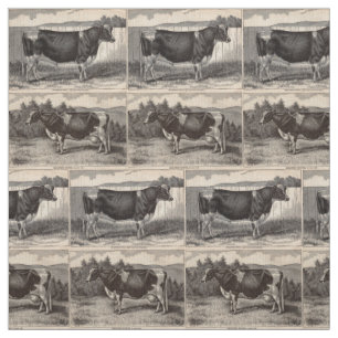 19e-eeuwse drukkerij Holstein bull en heifer print Stof
