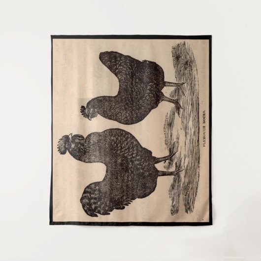 19e-eeuwse drukkerij Plymouth Rock hen en roster Wandkleed (Voorkant)