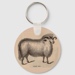 19e-eeuwse gedrukte Dorset ram Sleutelhanger