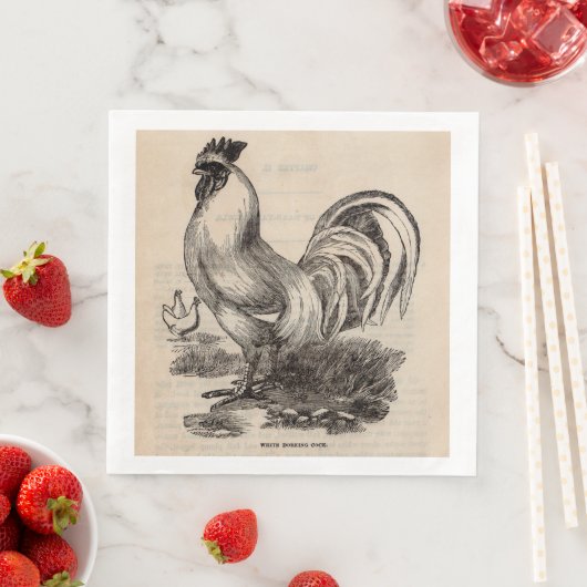 19e-eeuwse gedrukte witte Dorking Roster Servetten (Insitu)