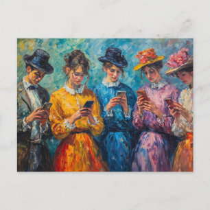 19e-eeuwse mensen gebruiken smartphones briefkaart