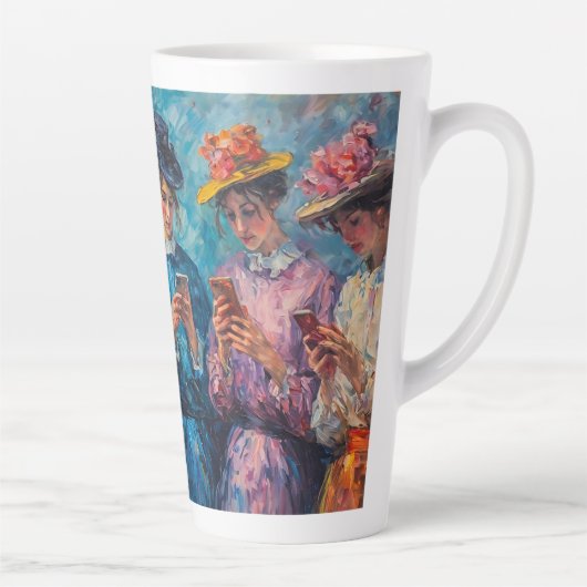 19e-eeuwse mensen gebruiken smartphones latte mok (Rechts)