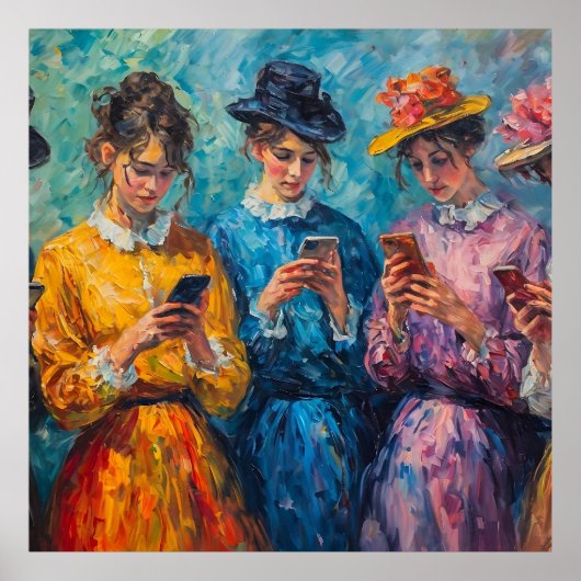 19e-eeuwse mensen gebruiken smartphones poster (Voorkant)