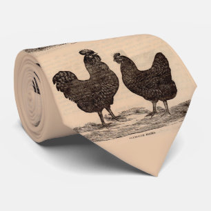 19e-eeuwse print Plymouth Rock hen en haan Stropdas