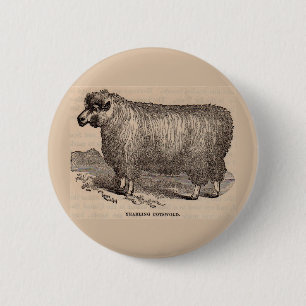 19e eeuwse printjaarschaap Katoen Ronde Button 5,7 Cm