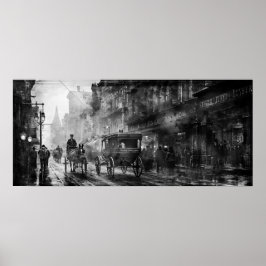  19e eeuwse stadsstraat B&W foto Poster