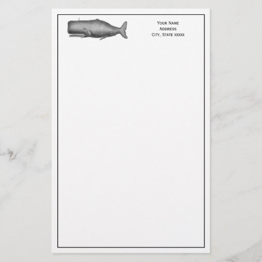  19e eeuwse walvistekening briefpapier (Voorkant)