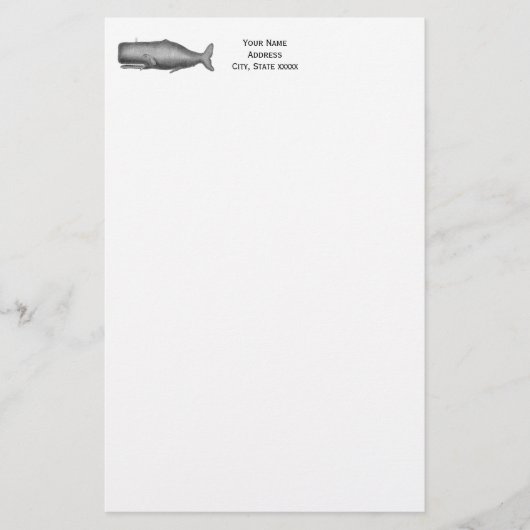  19e eeuwse walvistekening briefpapier (Voorkant)