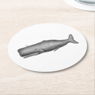 19e eeuwse walvistekening ronde kartonnen onderzetter