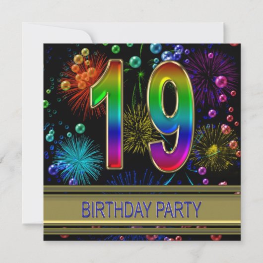19e fête d'anniversaire Invitation avec bulles (Devant)