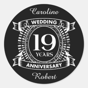 19e trouwdag zwart-wit ronde sticker