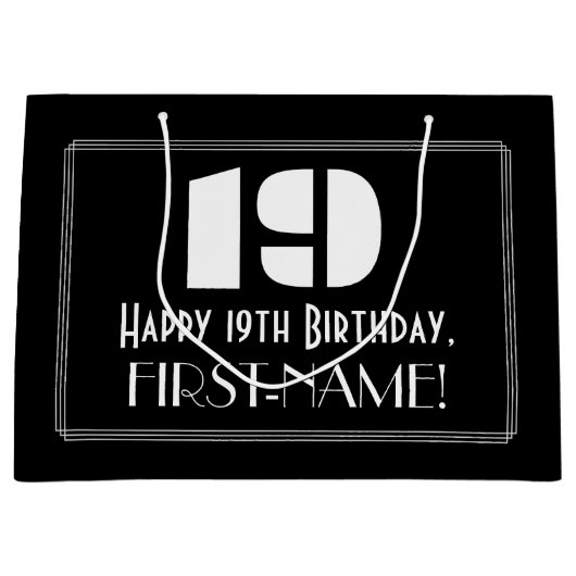 19e verjaardag ~ Art Deco geïnspireerde look "19" Groot Cadeauzakje (Voorkant)