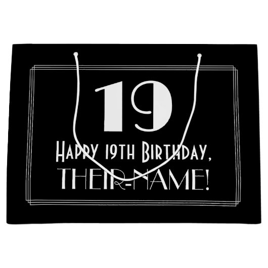 19e verjaardag: Art Deco geïnspireerde stijl "19", Groot Cadeauzakje (Voorkant)