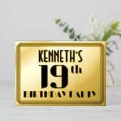 19e verjaardag: Art Deco Kijk "19" en naam Folie Uitnodiging (Staand Voorkant)
