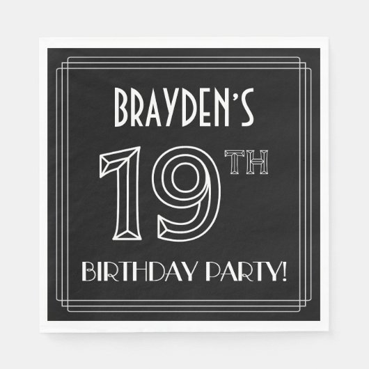 19e verjaardag: Art Deco Style + aangepaste naam Servet (Voorkant)