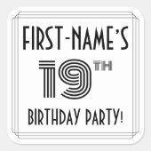 19e verjaardag: Art Deco Style + aangepaste naam Vierkante Sticker (Voorkant)