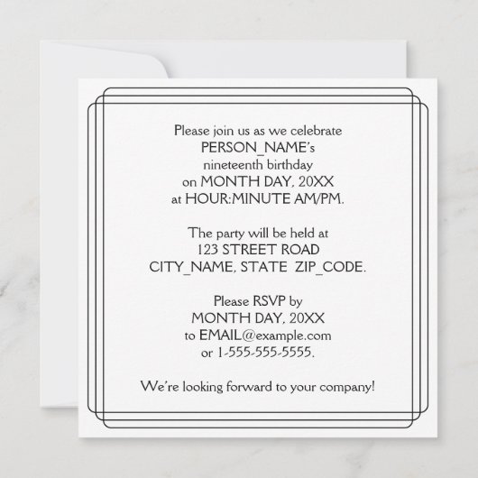 19e verjaardag: Art Deco Style met aangepaste naam Kaart (Achterkant)