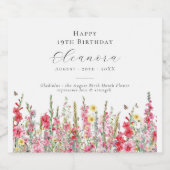 19e Verjaardag Augustus Geboorte Bloem Party Suppl Sparkling Wijnetiket (Enkel label)