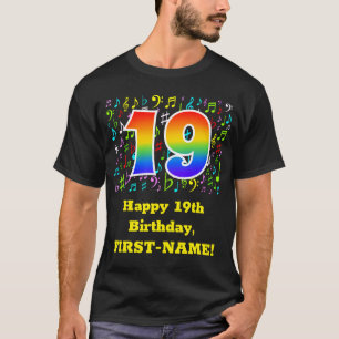 19e verjaardag: Colorful Music Symbols, Rainbow 19 T-shirt