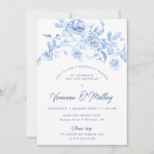 19e verjaardag Dinner Party Dusty Blue Roos Floral Kaart (Voorkant)