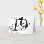 19e verjaardag, dochter, vlinder, zwart en wit. kaart (Gele Bloem)