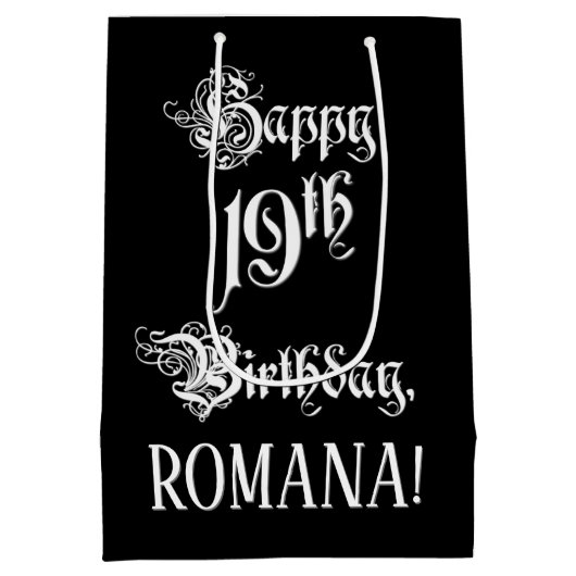 19e verjaardag: Fancy, elegant script + aangepaste Medium Cadeauzakje (Achterkant)