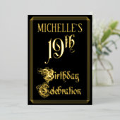 19e verjaardag — Fancy script en aangepaste naam Folie Uitnodiging (Staand Voorkant)
