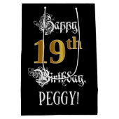 19e verjaardag ~ Fancy script; Faux Gold look; naa Medium Cadeauzakje (Achterkant)