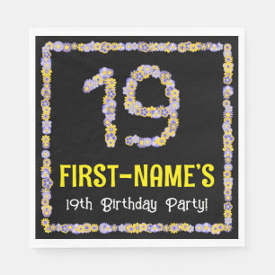 19e verjaardag: Floral Flowers Number, Custom Name Servet