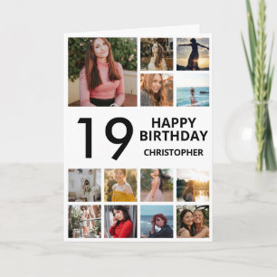 19e verjaardag Foto Collage 13 Foto's Black White Kaart